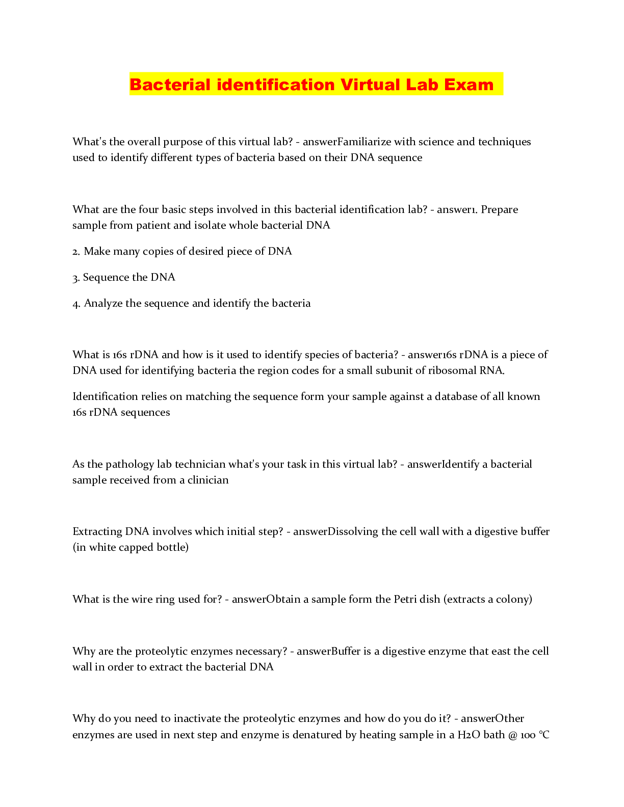 Preview image of Bacterial identification Virtual Lab Exam document